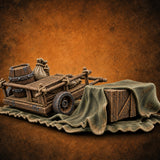 Roped, Draped and Hauled Wooden Handcart Scatter Set — painted concept preview (terrain supplied unpainted)