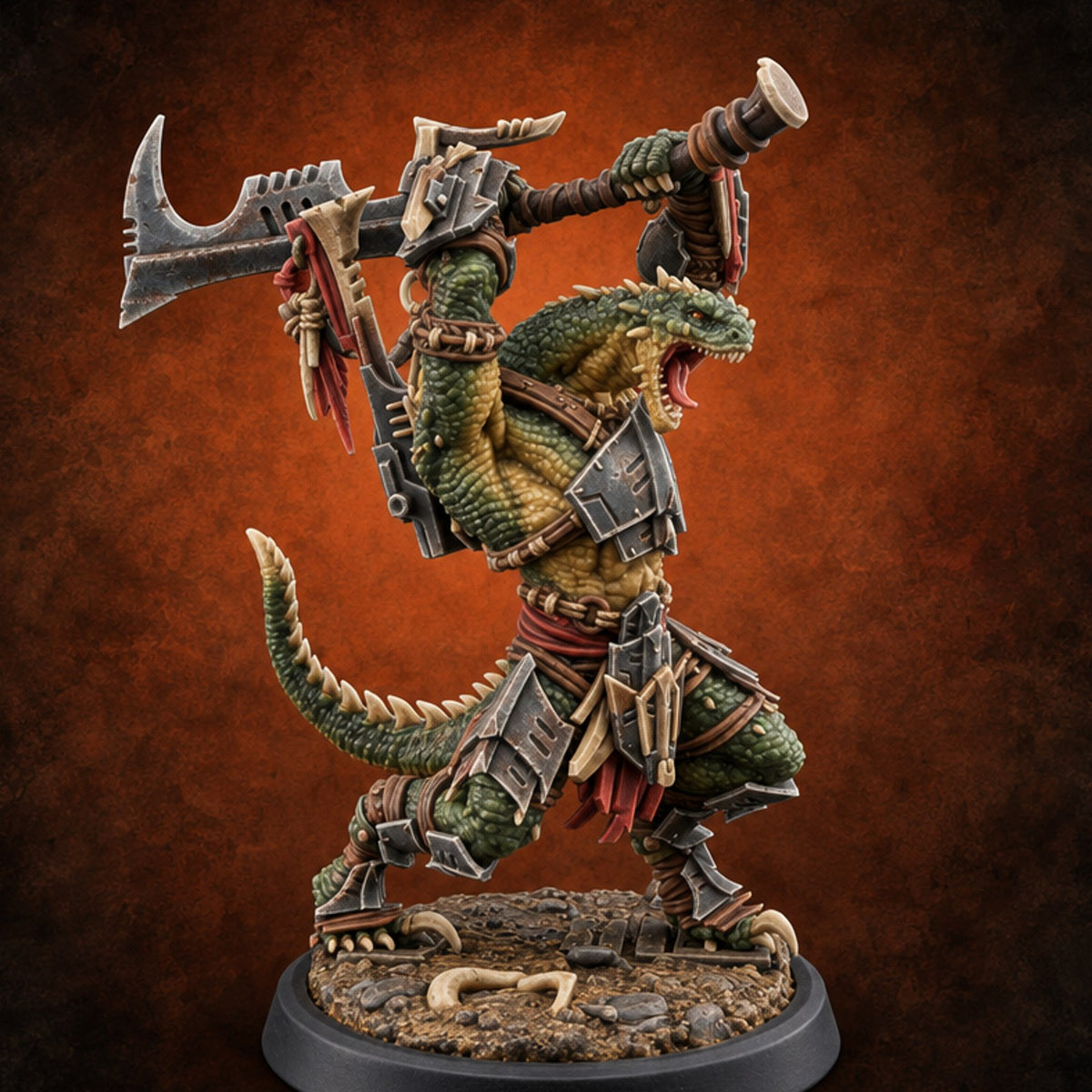Spikes Out, Shields Up Lizardfolk Warrior F — painted concept preview (miniature supplied unpainted)