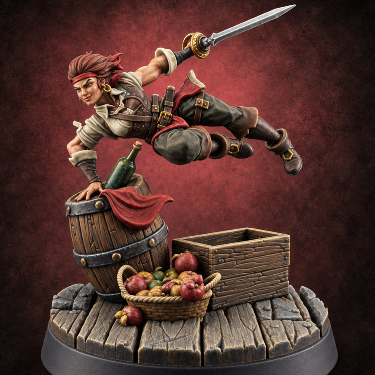 Vaulted the Barrel, Kept the Bottle Human Pirate Swashbuckler — painted concept preview (miniature supplied unpainted)