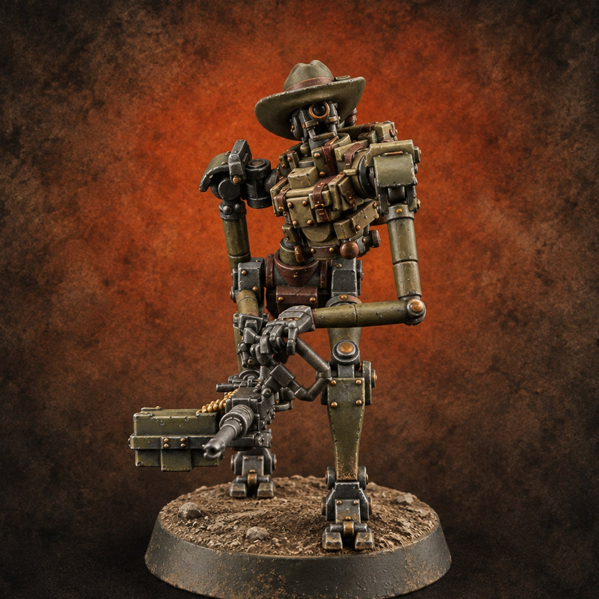 Weapons at the Ready Weird War British Automaton Heavy Machine Gunner E — painted concept preview (miniature supplied unpainted)