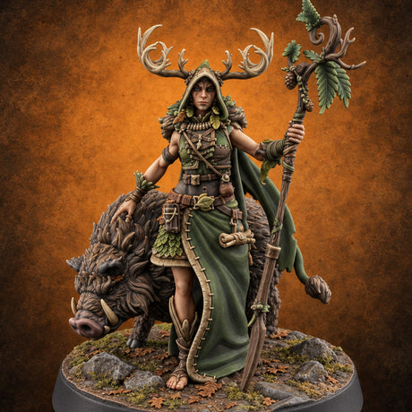 Leaf No One Behind Human Forest Druid C — painted concept preview (miniature supplied unpainted)