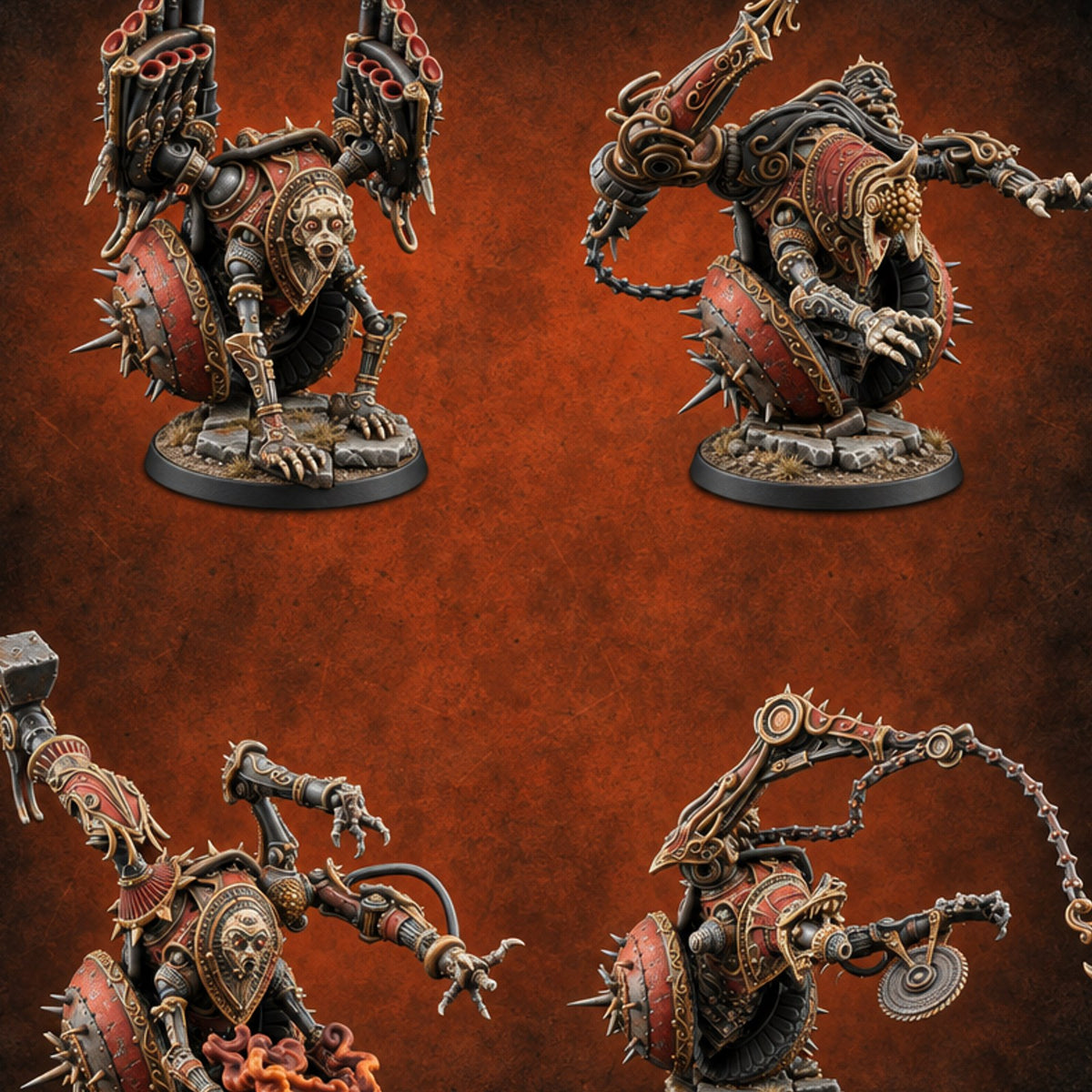 Spiked Wheel, Spiked Mood Warforged Wheeled Automatons — painted concept preview (miniature supplied unpainted)