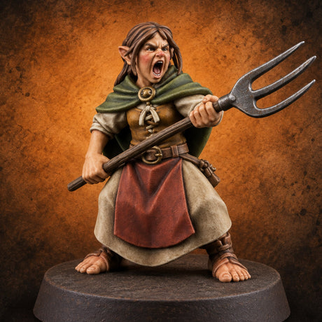 The Harvest Fights Back Halfling Farmer B — painted concept preview (miniature supplied unpainted)