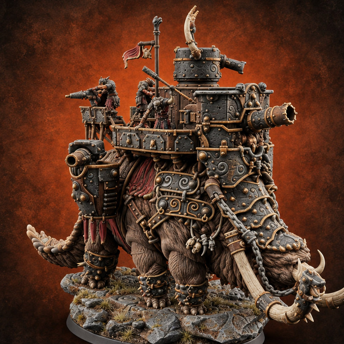 Walking Fortress, Unbothered Mammoth War Beast — painted concept preview (miniature supplied unpainted)