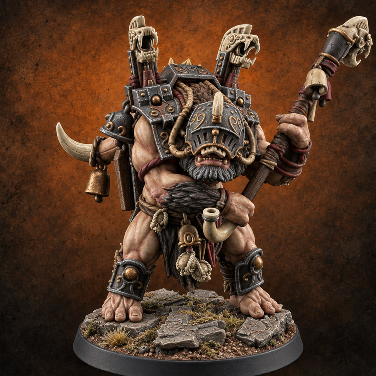 The March Begins with a Roar Ogre Warchanter E — painted concept preview (miniature supplied unpainted)
