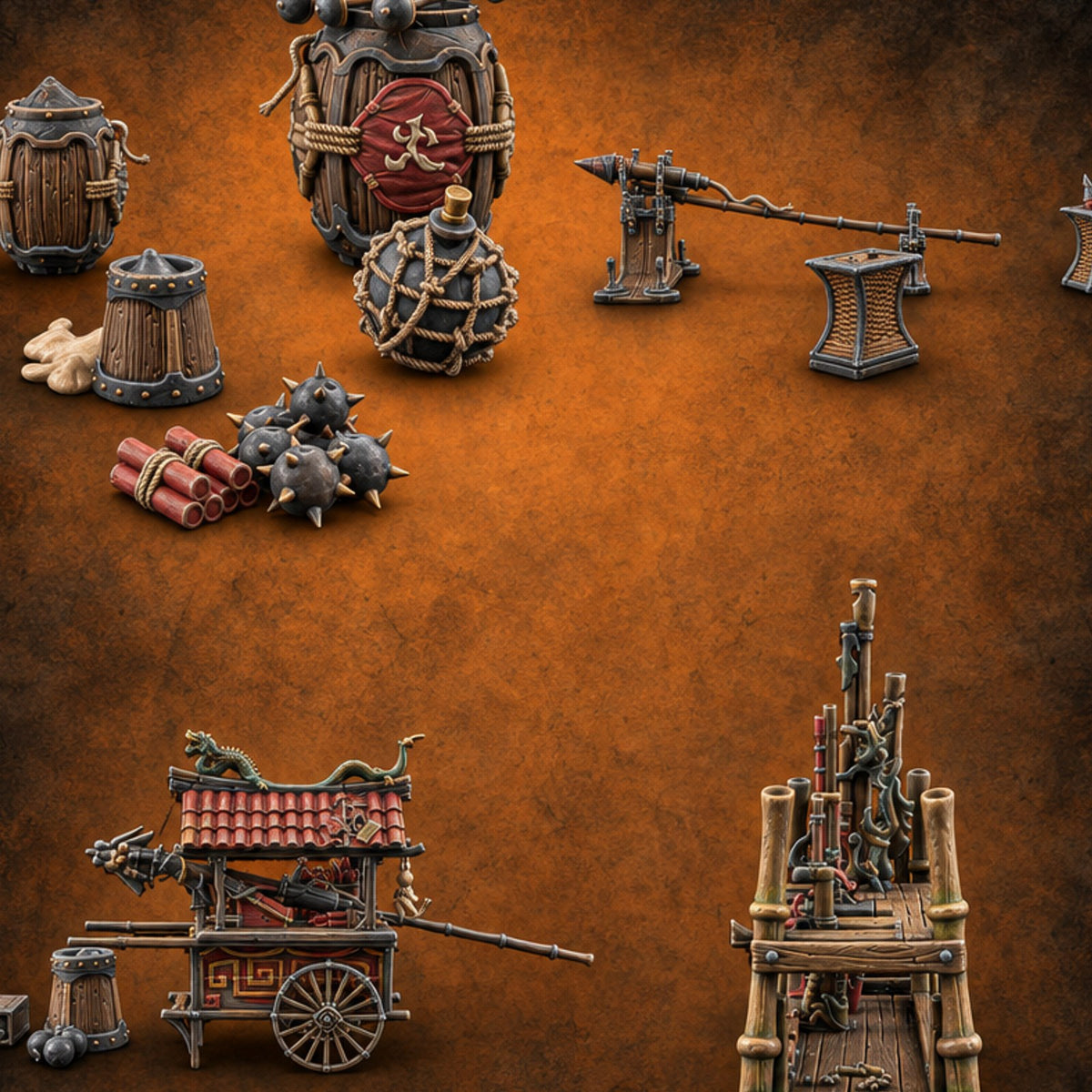 Boom Service Wooden Gunpowder Shop Terrain Set — painted concept preview (terrain supplied unpainted)