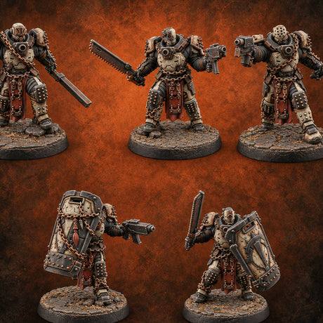 Chains Rattling, Spikes Leading Human Heavy Infantry Soldiers — painted concept preview (miniature supplied unpainted)