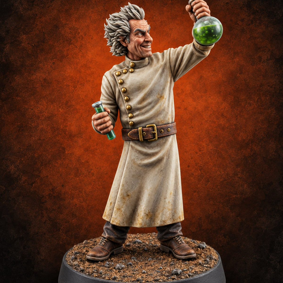 Hypothesis Confirmed, Eyebrows Singed Human Alchemist — painted concept preview (miniature supplied unpainted)