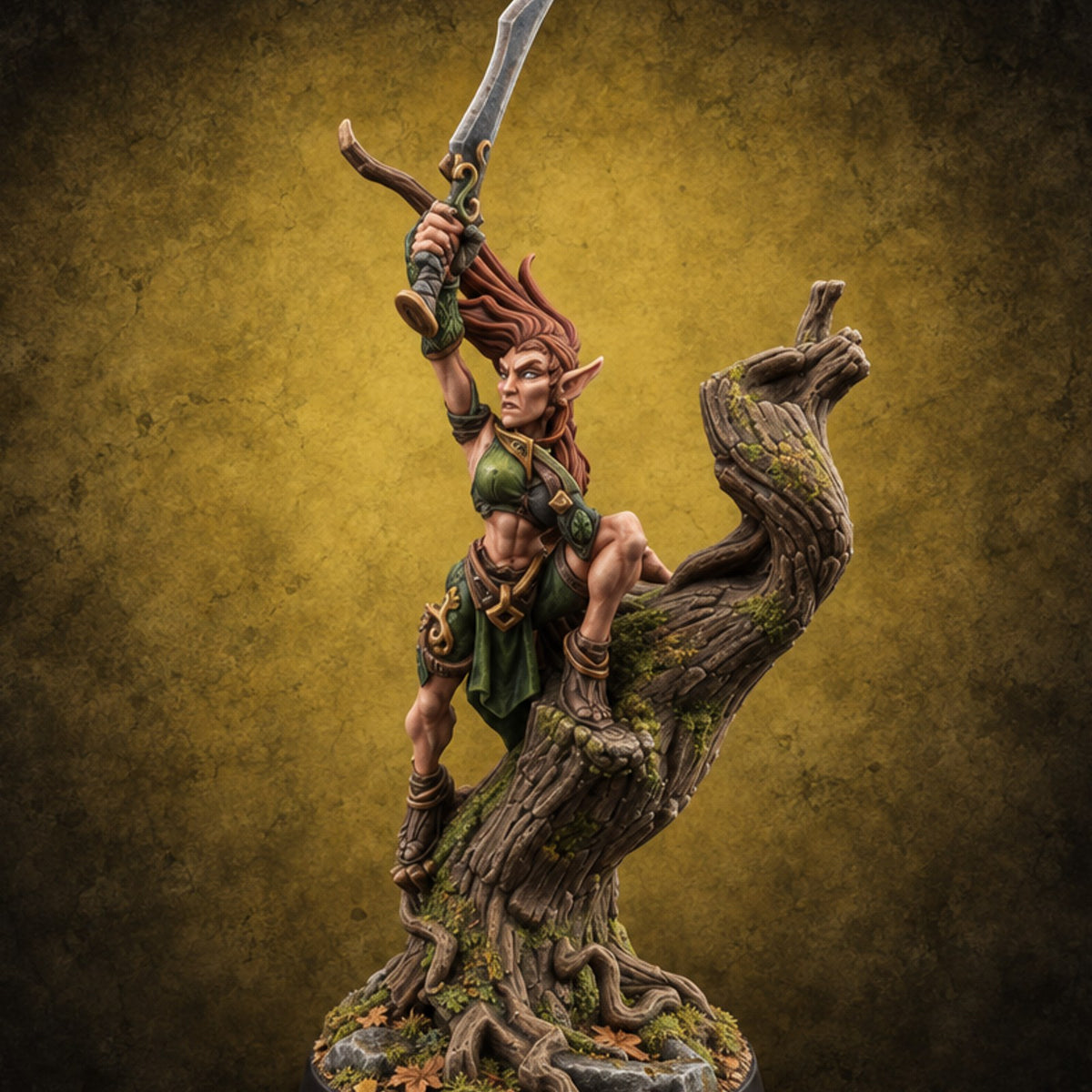 Sharp Ears, Sharper Tempers Wood Elf Warrior A — painted concept preview (miniature supplied unpainted)