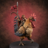 Dawn Marches Under His Banner Halfling Captain on Axe Beak — painted concept preview (miniature supplied unpainted)