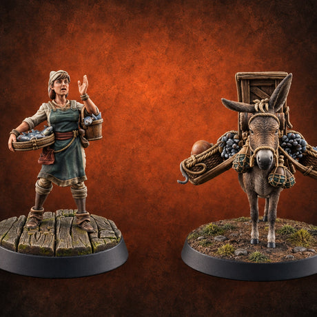 Fresh Catch Human Fish Vendor and Donkey — painted concept preview (miniature supplied unpainted)