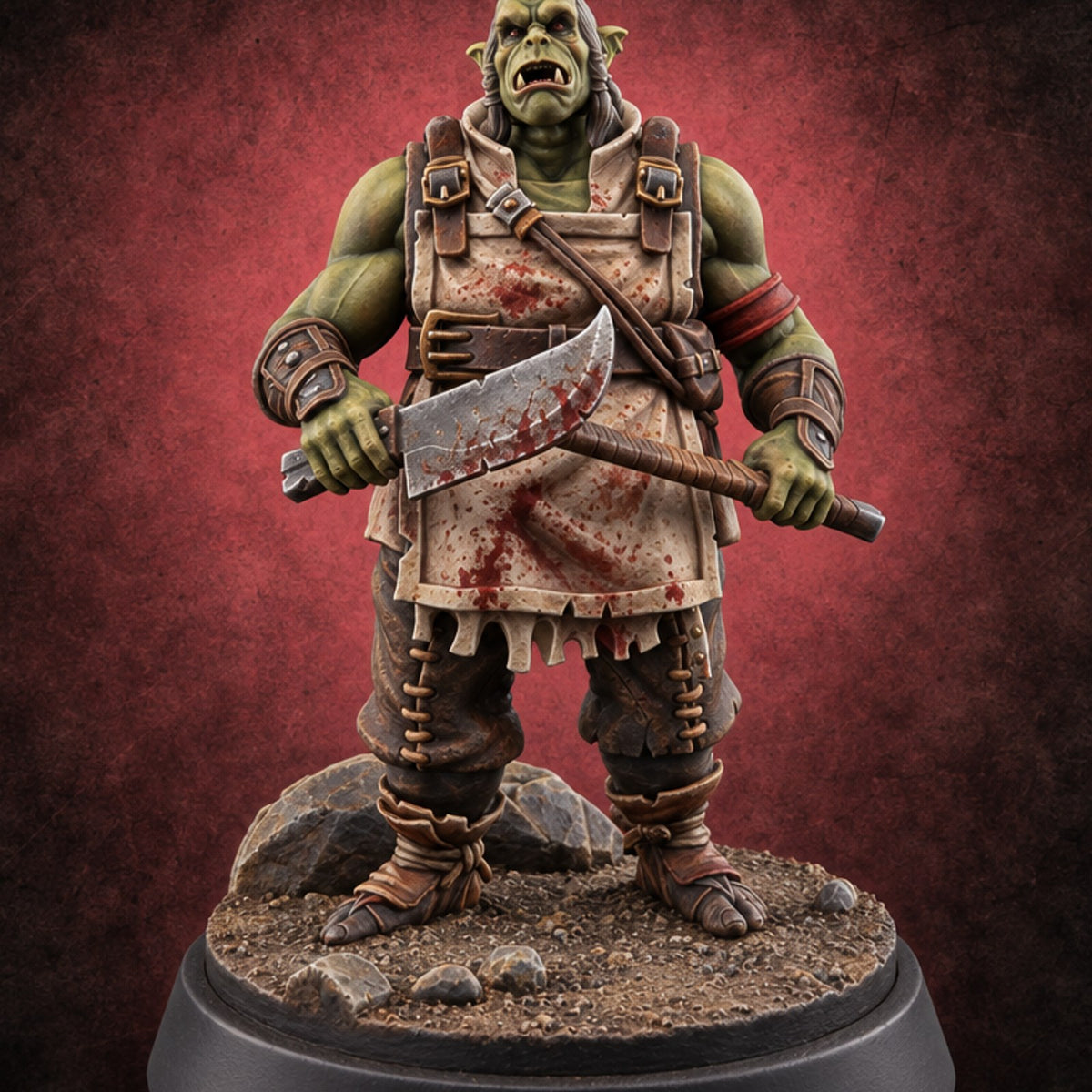 Sawdust and Scowls Orc Butcher — painted concept preview (miniature supplied unpainted)