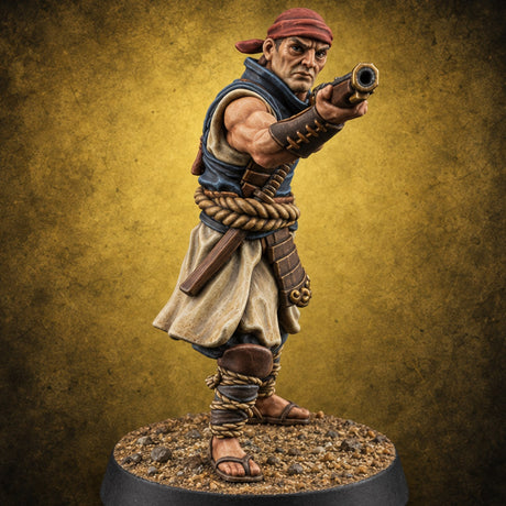 Sandals Planted, Matchlocks Steady Human Matchlock Gunner E — painted concept preview (miniature supplied unpainted)
