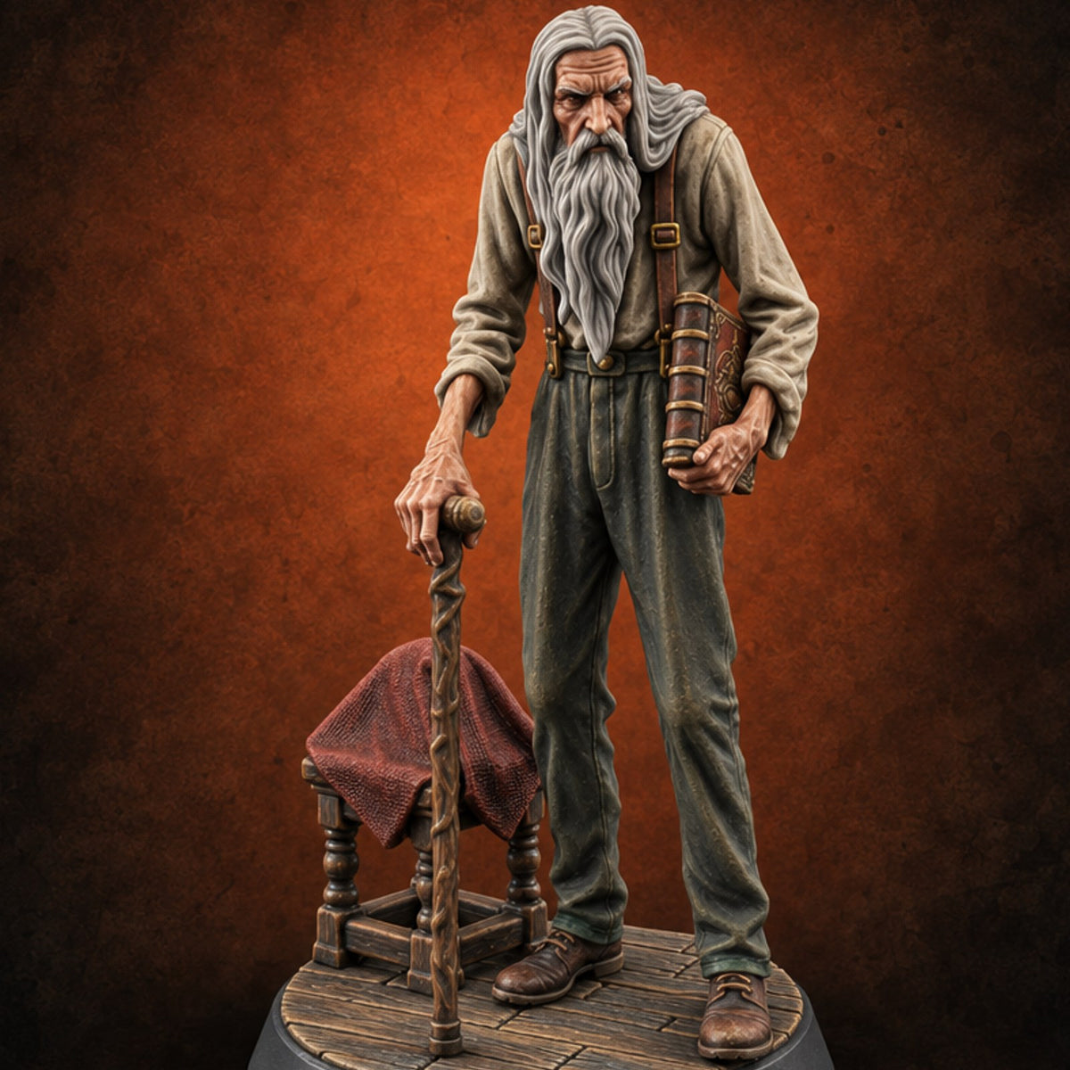 Scowling Over His Secrets Human Elder with Cane — painted concept preview (miniature supplied unpainted)