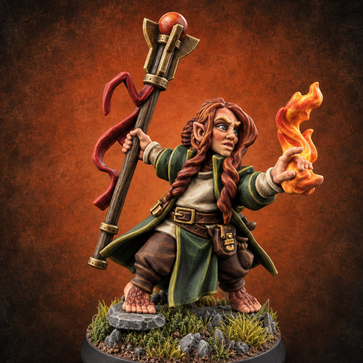 Small Feet, Big Callings Halfling Adventurer C — painted concept preview (miniature supplied unpainted)