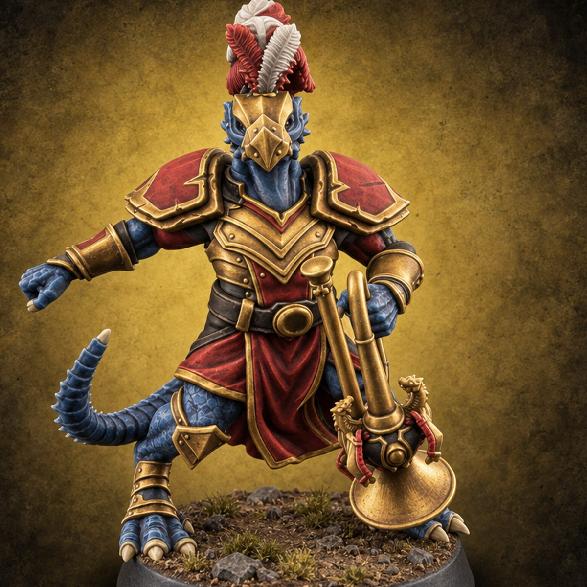 Brass Section Brings the Tail Dragonborn Trumpeter — painted concept preview (miniature supplied unpainted)