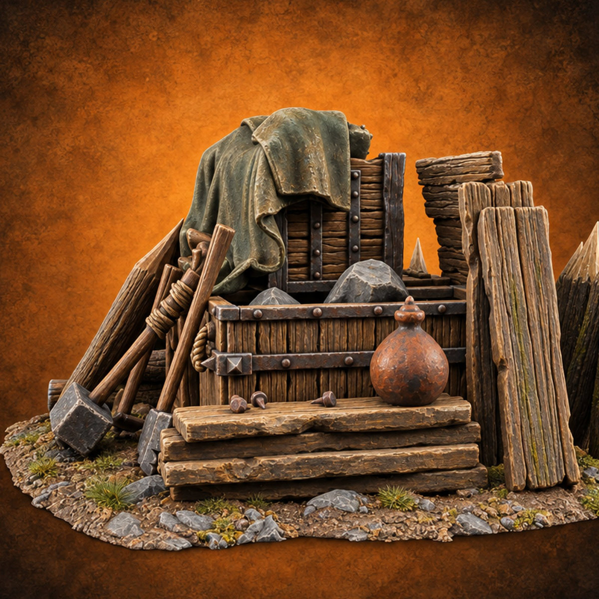 Barrel Roll Call Wooden Supply Scatter H — painted concept preview (terrain supplied unpainted)