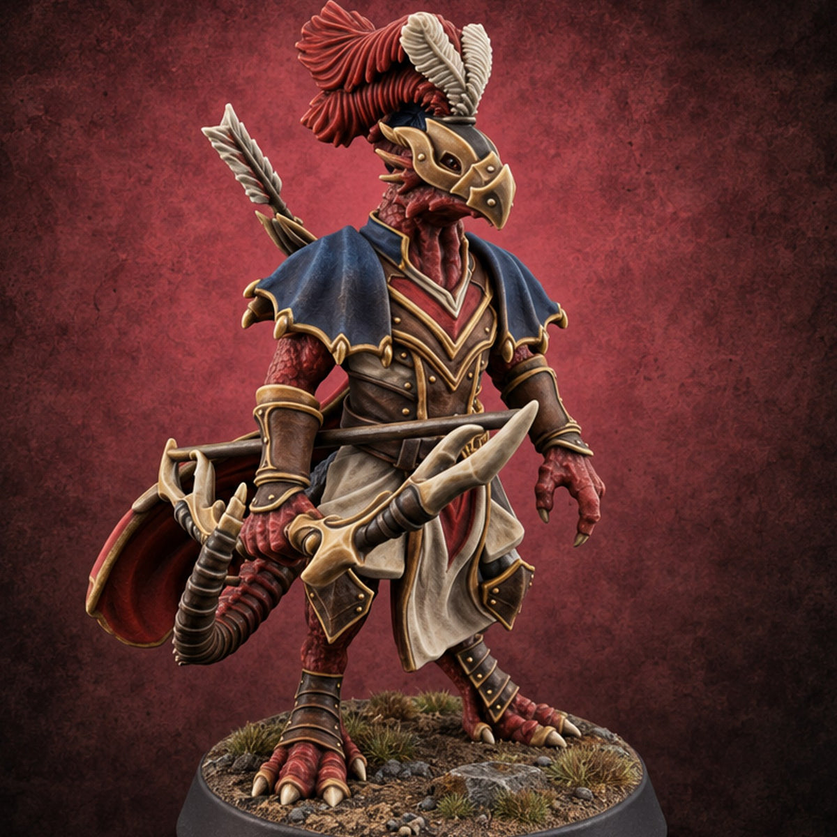 Feathered Hat Dragonborn Archer Leader — painted concept preview (miniature supplied unpainted)