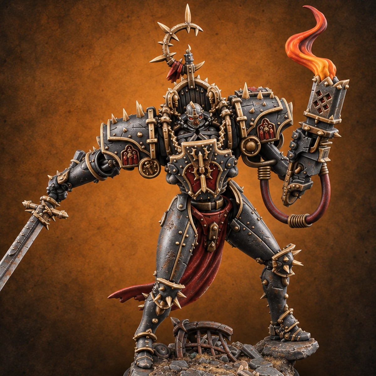 Confession Hours Are Over Warforged Spiked Champion C — painted concept preview (miniature supplied unpainted)