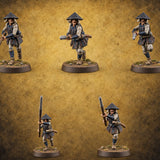 Charging Headlong Human Ashigaru Spearmen — painted concept preview (miniature supplied unpainted)
