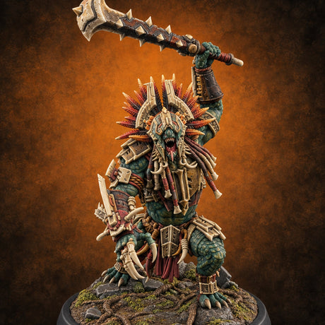 Crowned in Quills, Hungry for Glory Lizardfolk Champion — painted concept preview (miniature supplied unpainted)
