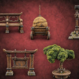 Hay Cart Left Mid-Lane Wooden Town Street Scenery Set — painted concept preview (terrain supplied unpainted)