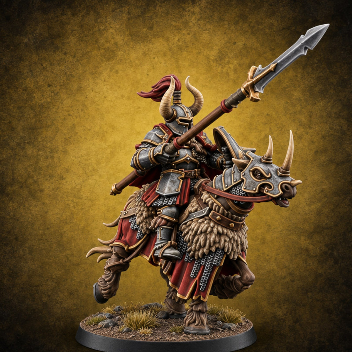Hooves Thunder, Horns Gleam Human Horned Cavalry Warrior G — painted concept preview (miniature supplied unpainted)