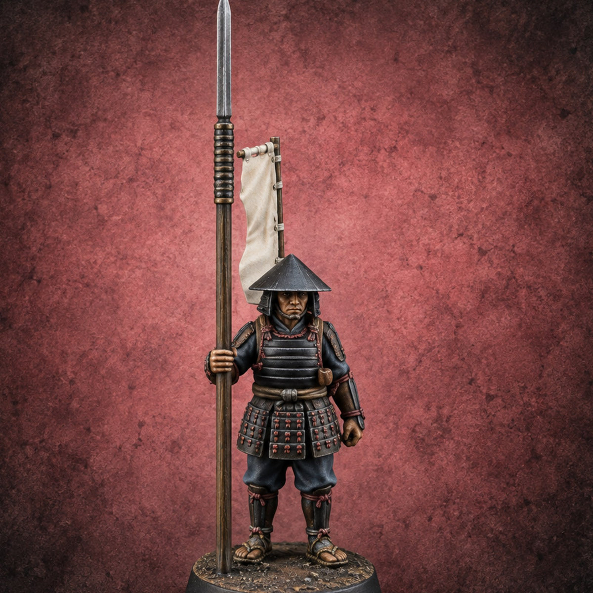 Standing Ready Human Ashigaru — painted concept preview (miniature supplied unpainted)