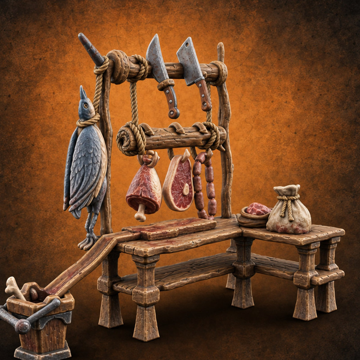 Fresh Off the Hook Wooden Butcher Stall — painted concept preview (terrain supplied unpainted)