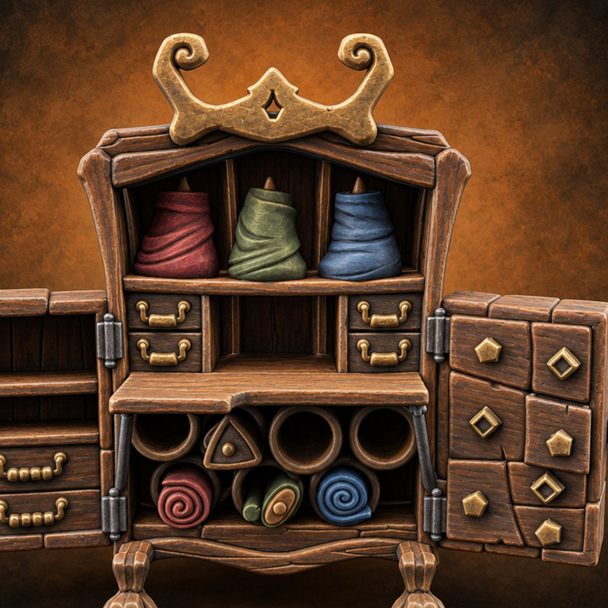 Hemmed In by Hinges Wooden Storage Cabinet with Desk — painted concept preview (terrain supplied unpainted)