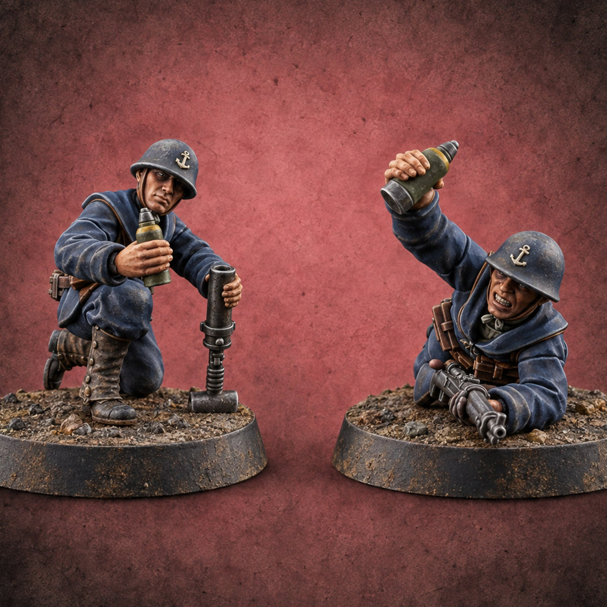 Bombs Away Human Naval Mortar Crew — painted concept preview (miniature supplied unpainted)