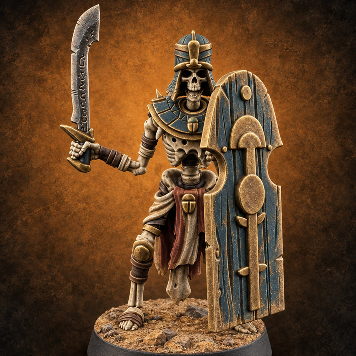 Dust and Sandstone Silence Skeleton Warrior B — painted concept preview (miniature supplied unpainted)