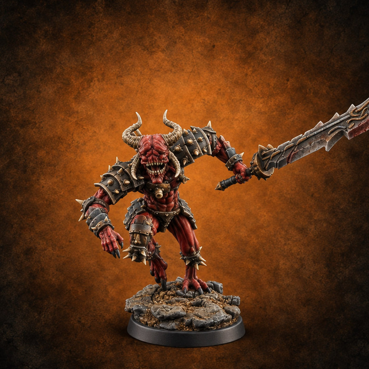 Spikes Fall In, Ranks Form Up Barbed Devil Warrior G — painted concept preview (miniature supplied unpainted)