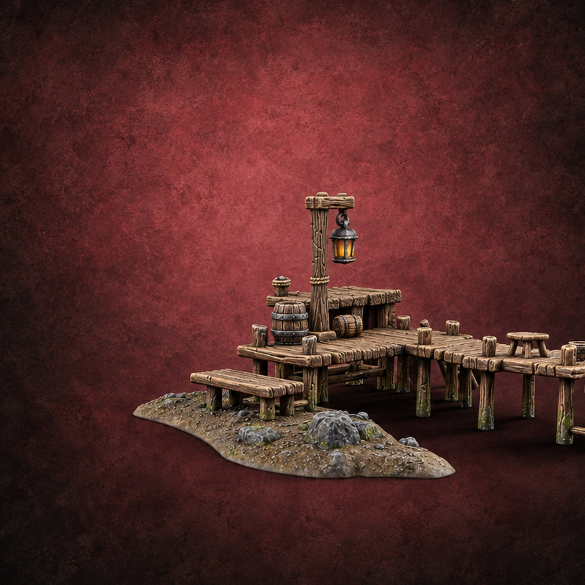 Lamp Lit, Hull Pending Wooden Boat Builder Dock — painted concept preview (terrain supplied unpainted)