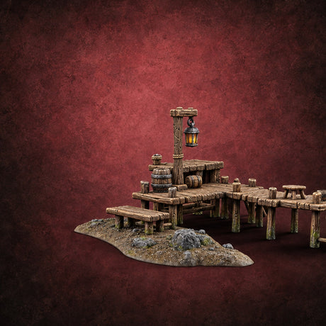 Lamp Lit, Hull Pending Wooden Boat Builder Dock — painted concept preview (terrain supplied unpainted)