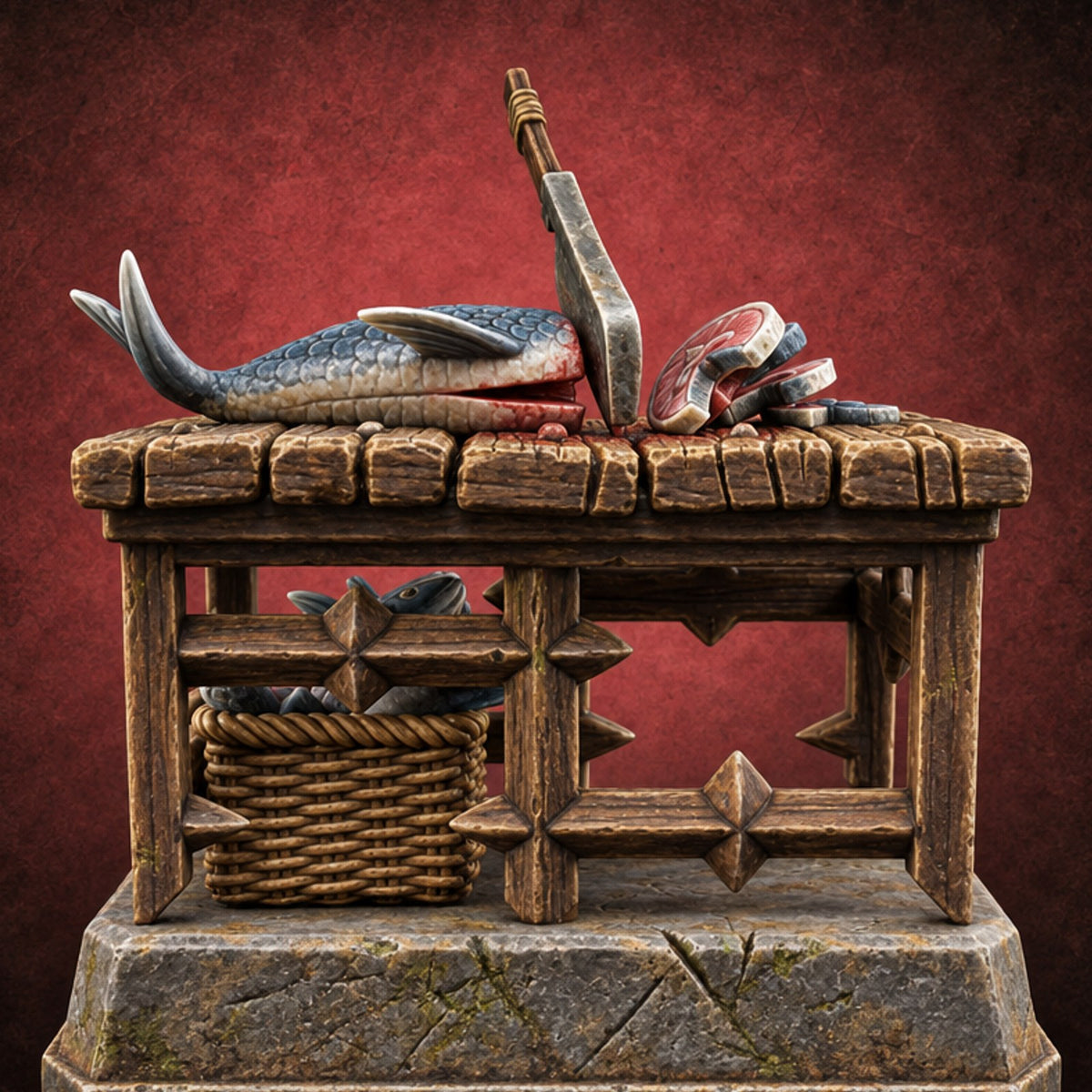 Gutted by Noon, Gone by Dusk Wooden Fish Seller Market Piece B — painted concept preview (terrain supplied unpainted)