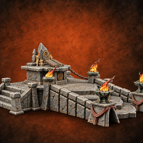 Chain Hangs Between the Torches Stone Altar Dais with Braziers — painted concept preview (terrain supplied unpainted)