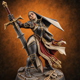 Weary but Unbroken Human Female Armoured Nun with Spiked Greatsword and Rosary — painted concept preview (miniature supplied unpainted)