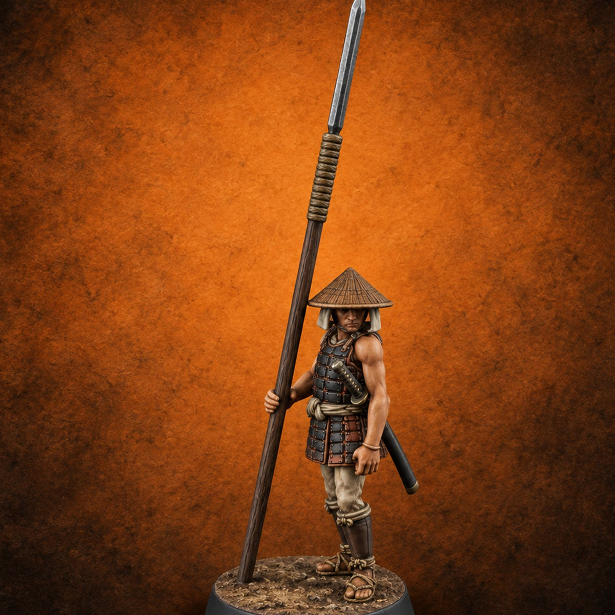 At Spear's Rest Human Ashigaru Spearman E — painted concept preview (miniature supplied unpainted)