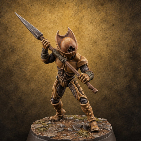 The Hive Sent No Warning Thri-kreen Spearman A — painted concept preview (miniature supplied unpainted)