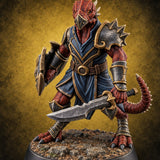 Scales Rattle, Shields Rise Dragonborn Swordsman B — painted concept preview (miniature supplied unpainted)