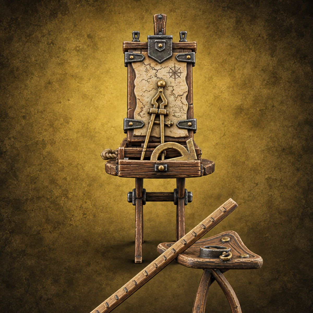 Latitude Lost, Ink Still Drying Wooden Cartographer Furniture C — painted concept preview (terrain supplied unpainted)