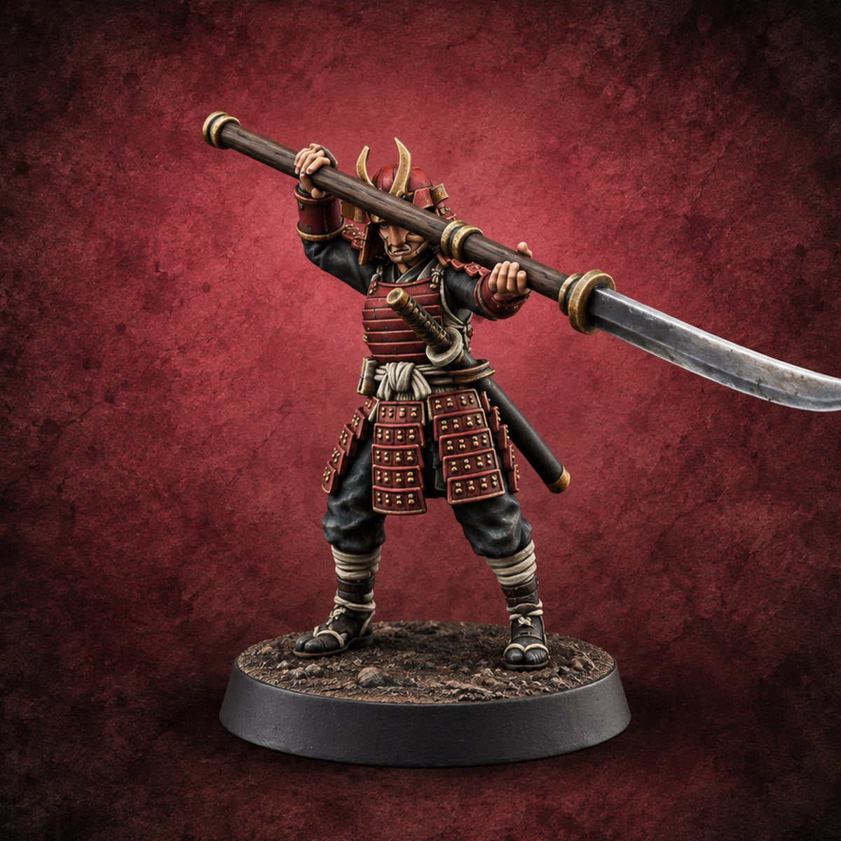 Sweeping the Deck Human Naginata Escort C — painted concept preview (miniature supplied unpainted)