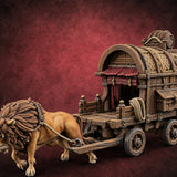Lion Pulls the Gambling Den Lion-Drawn Wooden Vendor Wagon — painted concept preview (terrain supplied unpainted)
