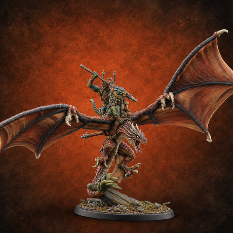 Reckless at Altitude Lizardfolk Rider on Wyvern E — painted concept preview (miniature supplied unpainted)