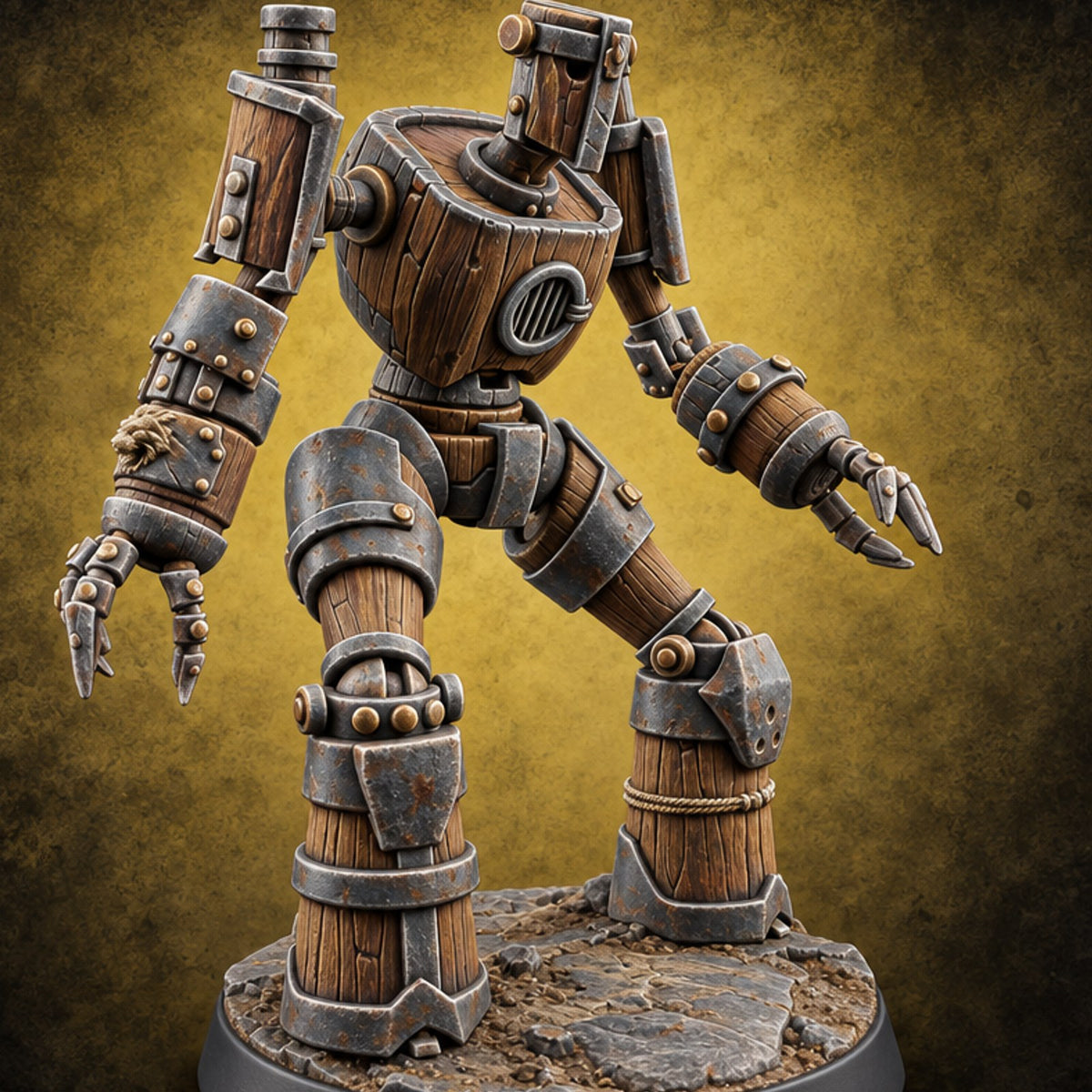 Barrel Chested and Bolted Together Warforged Automaton A — painted concept preview (miniature supplied unpainted)