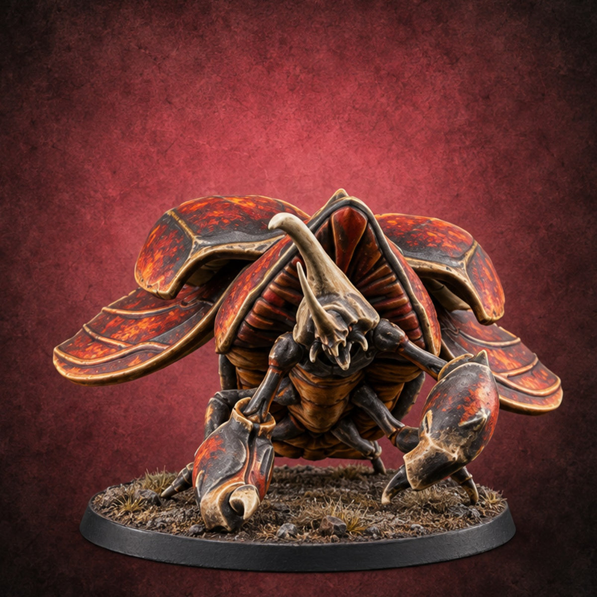 Horn Down, Shell Wide Giant Fire Beetle with Rhinoceros Horn and Open Wing Cases — painted concept preview (miniature supplied unpainted)