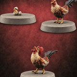 Pecking Order Barnyard Chickens — painted concept preview (miniature supplied unpainted)