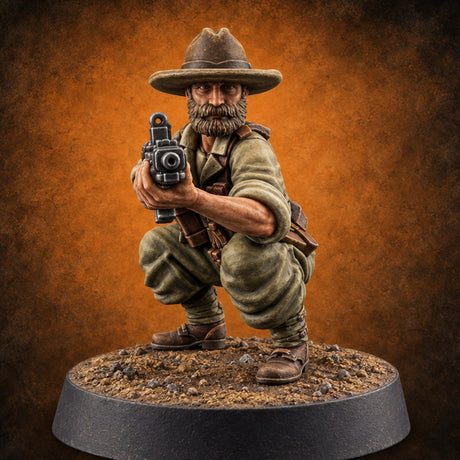 Unhurried Beards, Hurried Aim Human Rifleman in Slouch Hat E — painted concept preview (miniature supplied unpainted)