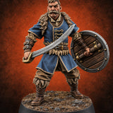 Shields Studded, Moustaches Bristling Human Sabre and Shield Warrior B — painted concept preview (miniature supplied unpainted)